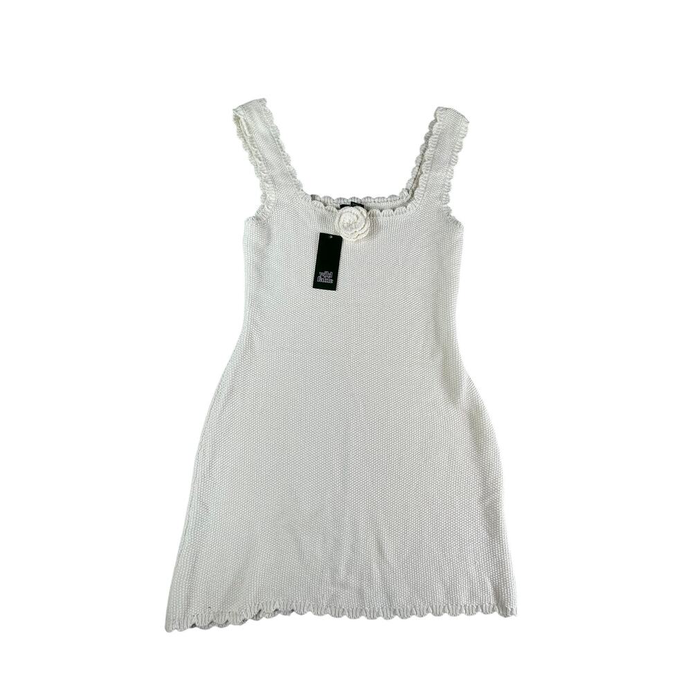 Wild Fable Dress Womens Medium White Fitted Stretch Knitted Square Neck NWT